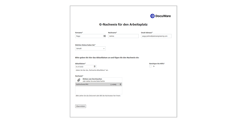 DocuWare Formular für 3G-Kontrolle